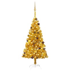 Künstlicher Weihnachtsbaum mit LEDs & Kugeln Golden 120 cm PET