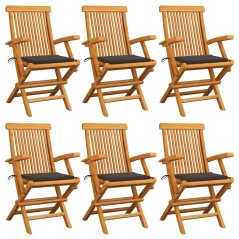 vidaXL Gartenstühle mit Taupe Kissen 6 Stk. Massivholz Teak