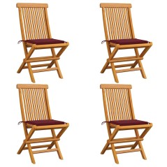 vidaXL Gartenstühle mit Weinroten Kissen 4 Stk. Massivholz Teak 