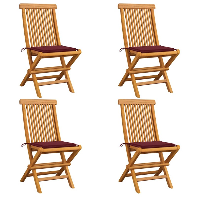 vidaXL Gartenstühle mit Weinroten Kissen 4 Stk. Massivholz Teak vidaXL Gartenstühle mit Weinroten Kissen 4 Stk. Massivholz Teak