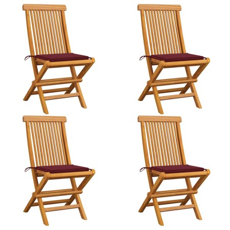 vidaXL Gartenstühle mit Weinroten Kissen 4 Stk. Massivholz Teak 