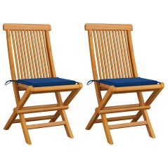 vidaXL Gartenstühle mit Königsblauen Kissen 2 Stk. Massivholz Teak 