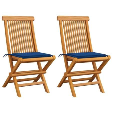 vidaXL Gartenstühle mit Königsblauen Kissen 2 Stk. Massivholz Teak 