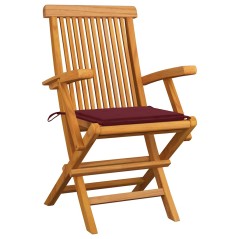 vidaXL Gartenstühle mit Weinroten Kissen 3 Stk. Massivholz Teak