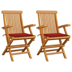 vidaXL Gartenstühle mit Roten Kissen 2 Stk. Massivholz Teak