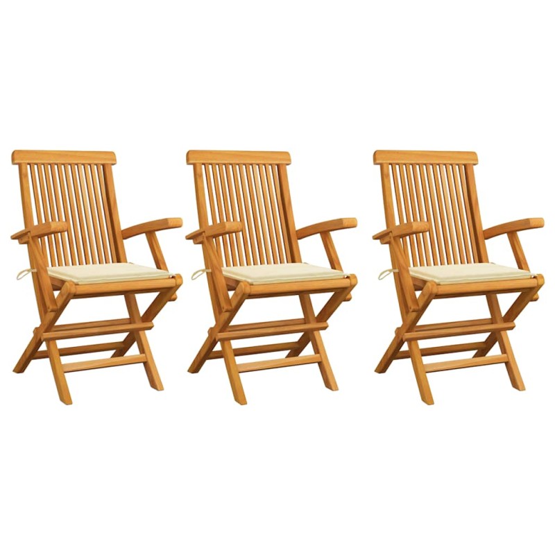 vidaXL Gartenstühle mit Creme Kissen 3 Stk. Massivholz Teak vidaXL Gartenstühle mit Creme Kissen 3 Stk. Massivholz Teak