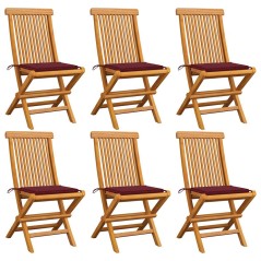 vidaXL Gartenstühle mit Weinroten Kissen 6 Stk. Massivholz Teak 