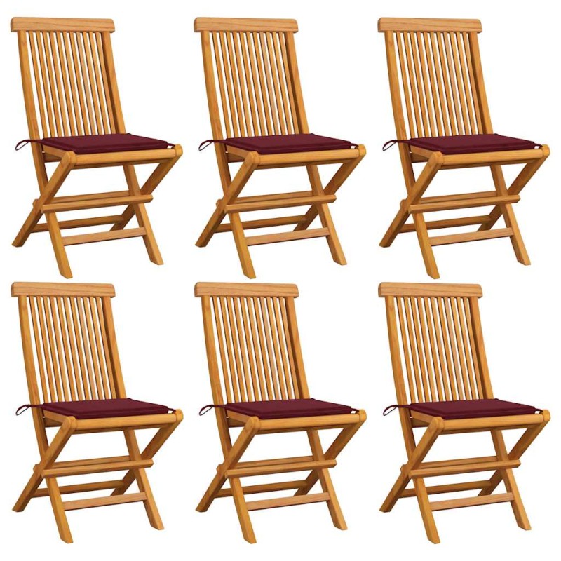 vidaXL Gartenstühle mit Weinroten Kissen 6 Stk. Massivholz Teak vidaXL Gartenstühle mit Weinroten Kissen 6 Stk. Massivholz Teak