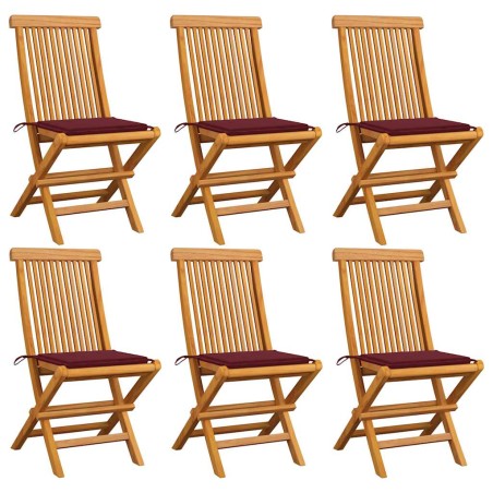 vidaXL Gartenstühle mit Weinroten Kissen 6 Stk. Massivholz Teak 