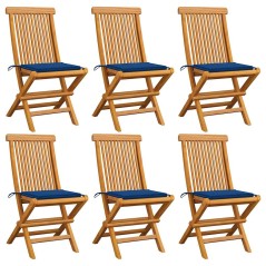 vidaXL Gartenstühle mit Königsblauen Kissen 6 Stk. Massivholz Teak 