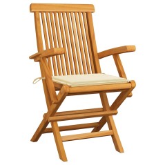 vidaXL Gartenstühle mit Creme Kissen 8 Stk. Massivholz Teak