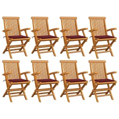 vidaXL Gartenstühle mit Weinroten Kissen 8 Stk. Massivholz Teak
