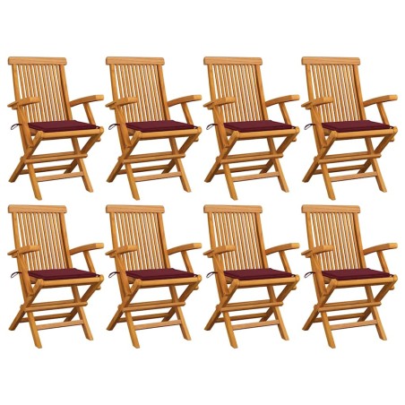 vidaXL Gartenstühle mit Weinroten Kissen 8 Stk. Massivholz Teak