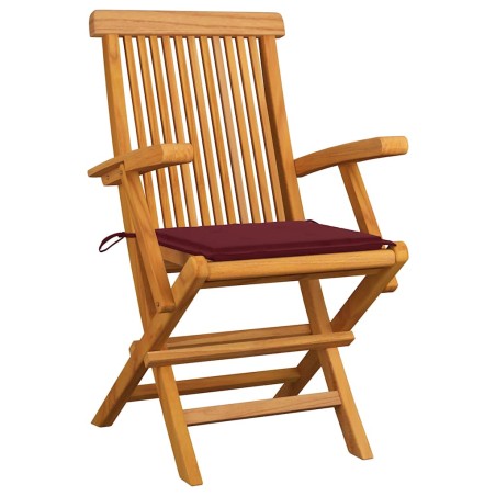 vidaXL Gartenstühle mit Weinroten Kissen 8 Stk. Massivholz Teak