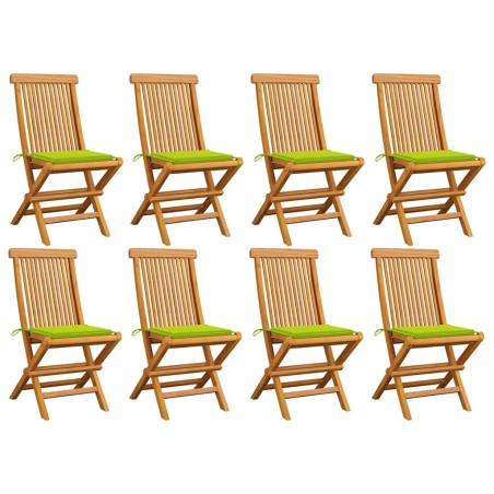 vidaXL Gartenstühle mit Hellgrünen Kissen 8 Stk. Massivholz Teak 
