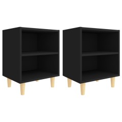 vidaXL Nachttische mit Massivholz-Beinen 2 Stk. Schwarz 40x30x50 cm