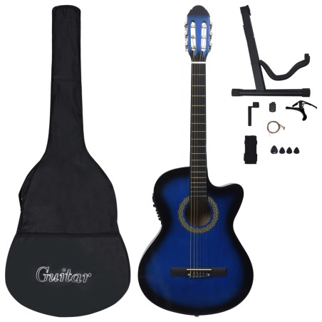 vidaXL 12-tlg. Western Gitarren-Set mit Equalizer und 6 Saiten Blau   