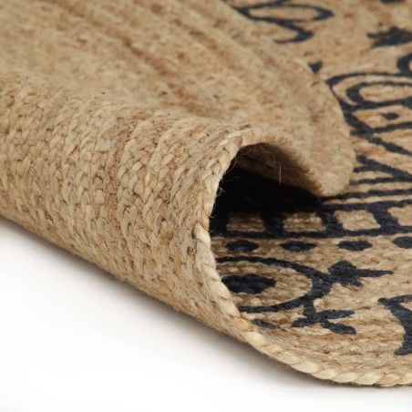 vidaXL Teppich Handgefertigt Jute mit Dunkelblauem Aufdruck 120 cm