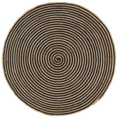 vidaXL Teppich Handgefertigt Jute mit Spiralen-Design Schwarz 150 cm