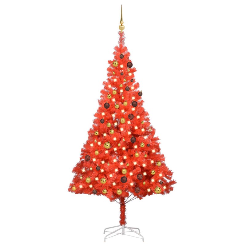 Künstlicher Weihnachtsbaum mit LEDs & Kugeln Rot 210cm PVC Künstlicher Weihnachtsbaum mit LEDs & Kugeln Rot 210cm PVC