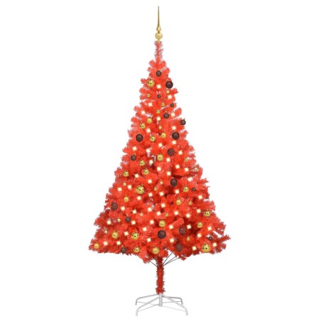 Künstlicher Weihnachtsbaum mit LEDs & Kugeln Rot 210cm PVC