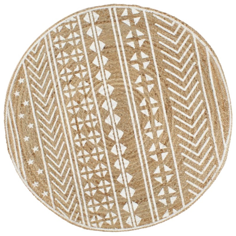 vidaXL Teppich Handgefertigt Jute Weißer Druck 120 cm vidaXL Teppich Handgefertigt Jute Weißer Druck 120 cm