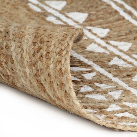 vidaXL Teppich Handgefertigt Jute Weißer Druck 120 cm