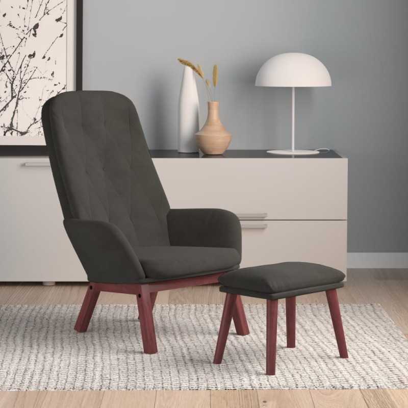vidaXL Relaxsessel mit Hocker Dunkelgrau Samt vidaXL Relaxsessel mit Hocker Dunkelgrau Samt