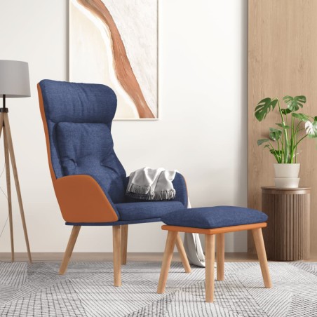 vidaXL Relaxsessel mit Hocker Blau Kunstleder & Stoff