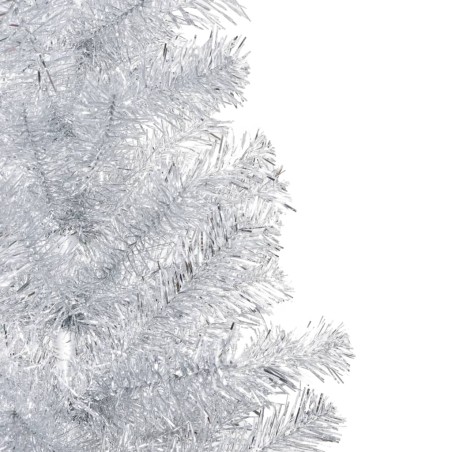 Künstlicher Weihnachtsbaum mit LEDs & Kugeln Silbern 180 cm PET