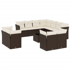 vidaXL 12-tlg. Garten-Sofagarnitur mit Kissen Braun Poly Rattan