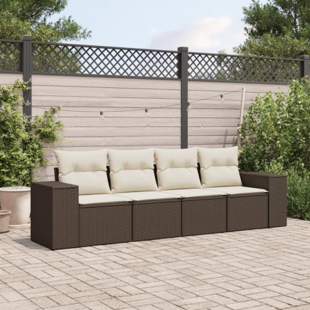 vidaXL 4-tlg. Garten-Sofagarnitur mit Kissen Braun Poly Rattan