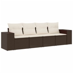 vidaXL 4-tlg. Garten-Sofagarnitur mit Kissen Braun Poly Rattan