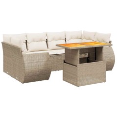 vidaXL 7-tlg. Garten-Sofagarnitur mit Kissen Beige Poly Rattan