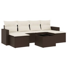 vidaXL 7-tlg. Garten-Sofagarnitur mit Kissen Braun Poly Rattan