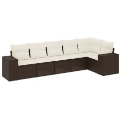 vidaXL 6-tlg. Garten-Sofagarnitur mit Kissen Braun Poly Rattan