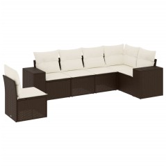 vidaXL 6-tlg. Garten-Sofagarnitur mit Kissen Braun Poly Rattan