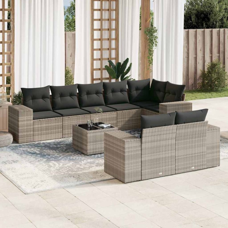 vidaXL 9-tlg. Garten-Sofagarnitur mit Kissen Hellgrau Poly Rattan vidaXL 9-tlg. Garten-Sofagarnitur mit Kissen Hellgrau Poly Rattan