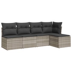vidaXL 5-tlg. Garten-Sofagarnitur mit Kissen Hellgrau Poly Rattan