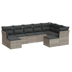 vidaXL 9-tlg. Garten-Sofagarnitur mit Kissen Hellgrau Poly Rattan