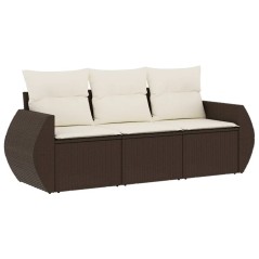 vidaXL 3-tlg. Garten-Sofagarnitur mit Kissen Braun Poly Rattan