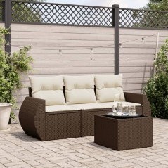 vidaXL 4-tlg. Garten-Sofagarnitur mit Kissen Braun Poly Rattan