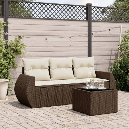vidaXL 4-tlg. Garten-Sofagarnitur mit Kissen Braun Poly Rattan
