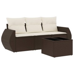 vidaXL 4-tlg. Garten-Sofagarnitur mit Kissen Braun Poly Rattan