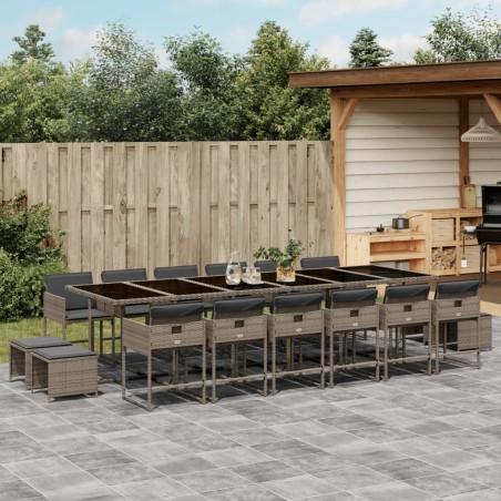 vidaXL 17-tlg. Garten-Essgruppe mit Kissen Grau Poly Rattan