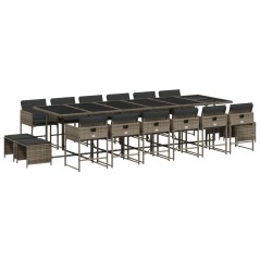 vidaXL 17-tlg. Garten-Essgruppe mit Kissen Grau Poly Rattan
