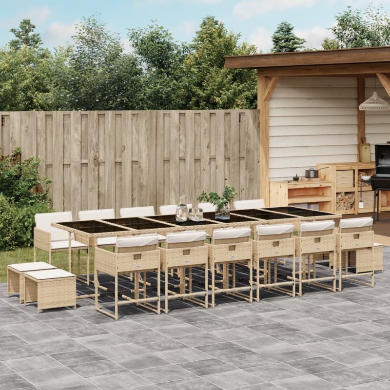 vidaXL 17-tlg. Garten-Essgruppe mit Kissen Beige Poly Rattan vidaXL 17-tlg. Garten-Essgruppe mit Kissen Beige Poly Rattan