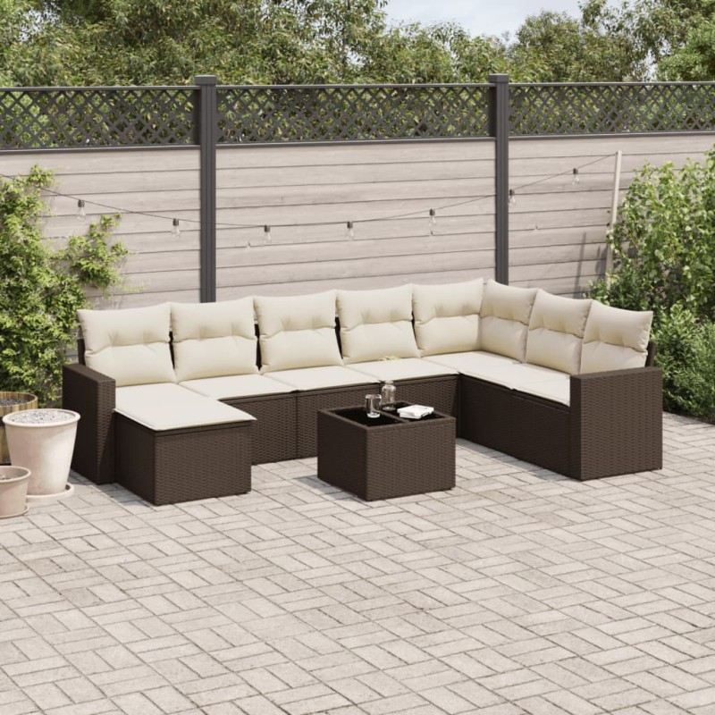 vidaXL 9-tlg. Garten-Sofagarnitur mit Kissen Braun Poly Rattan vidaXL 9-tlg. Garten-Sofagarnitur mit Kissen Braun Poly Rattan
