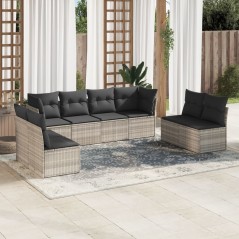 vidaXL 8-tlg. Garten-Sofagarnitur mit Kissen Hellgrau Poly Rattan