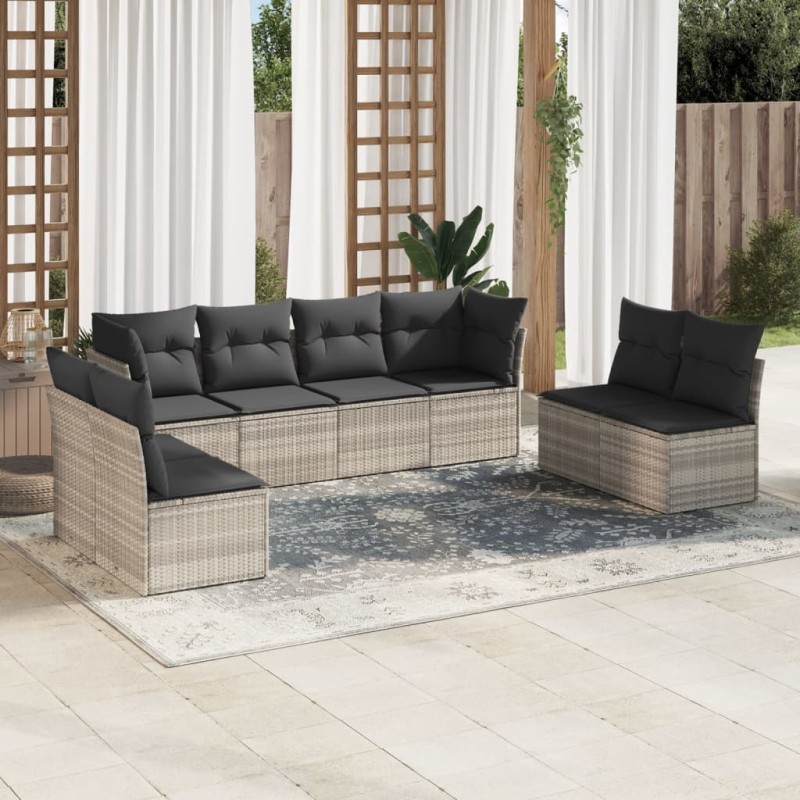 vidaXL 8-tlg. Garten-Sofagarnitur mit Kissen Hellgrau Poly Rattan vidaXL 8-tlg. Garten-Sofagarnitur mit Kissen Hellgrau Poly Rattan